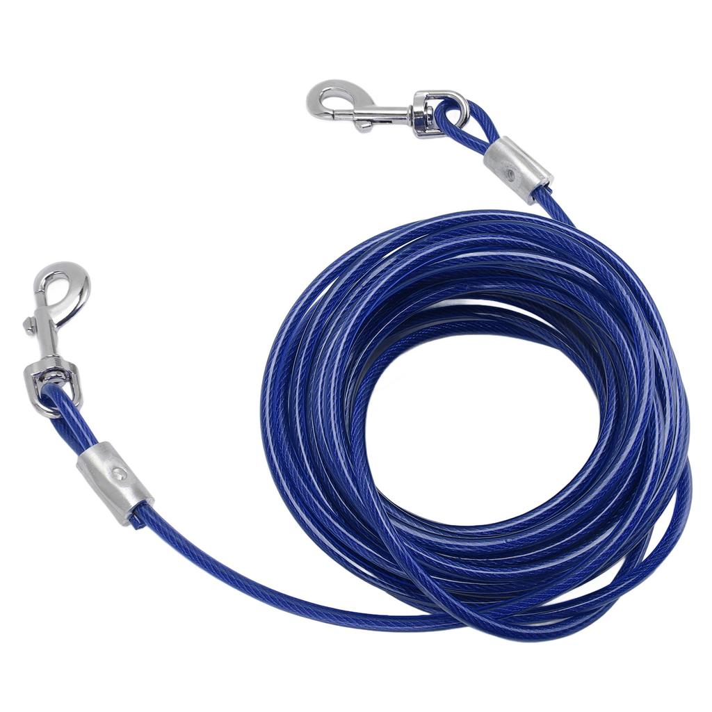 Hund Anbindekabel Stahlseil Doppelkopf Bissfest Outdoor Camping Hundeleine für Kleine Mittelgroße Große Hunde Blau