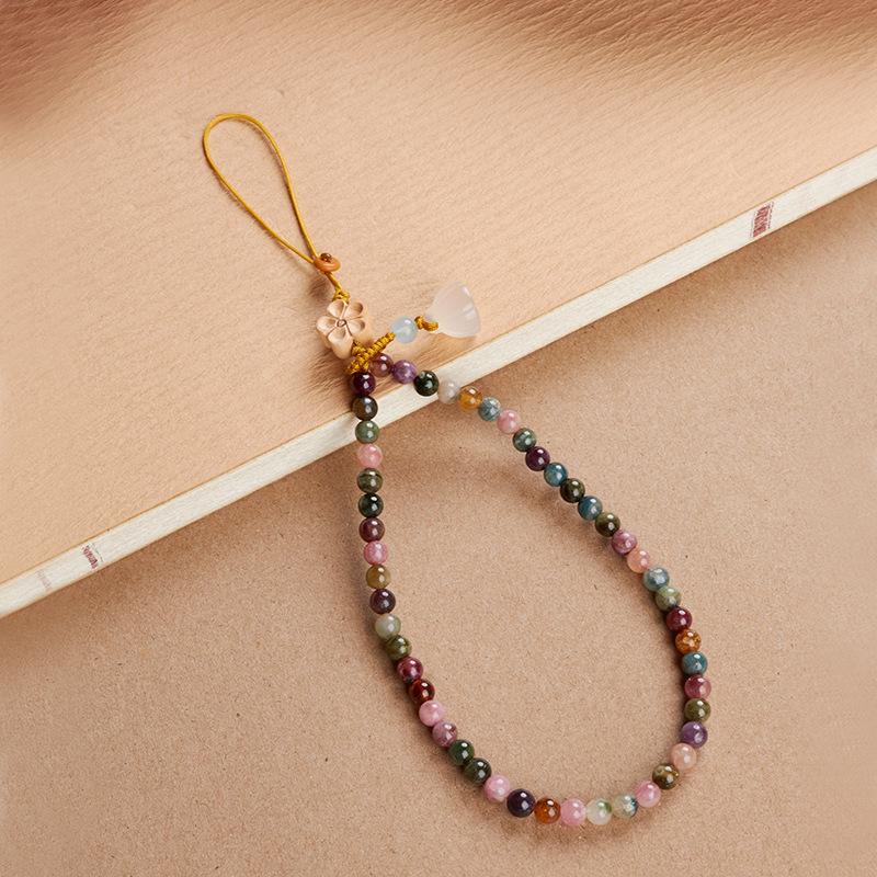 

Original natural candy-colored tourmaline phone strap wrist strap phone case hanging chain phone lanyard chain cord Tourmaline and White Agat