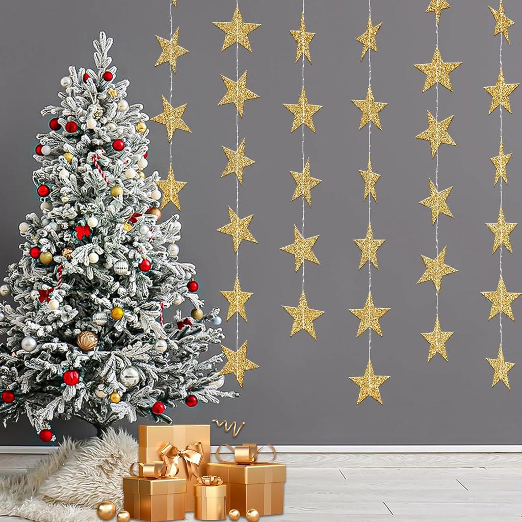 jijAcraft Glitter Gold Star Garland Decorations Hanging Garands Banner Backdrop, 2.7 inch Star Party Decoration for Birthday Baby Shower Wedding Kids