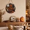Wooden Halloween Hanging Sign with Spider Web Pumpkin Ghost Cat Skull and Bow for Indoor Outdoor Party Wall Decoration
