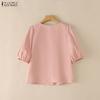 ZANZEA Blusa Casual da Donna a Manica Corta Girocollo Tinta Unita