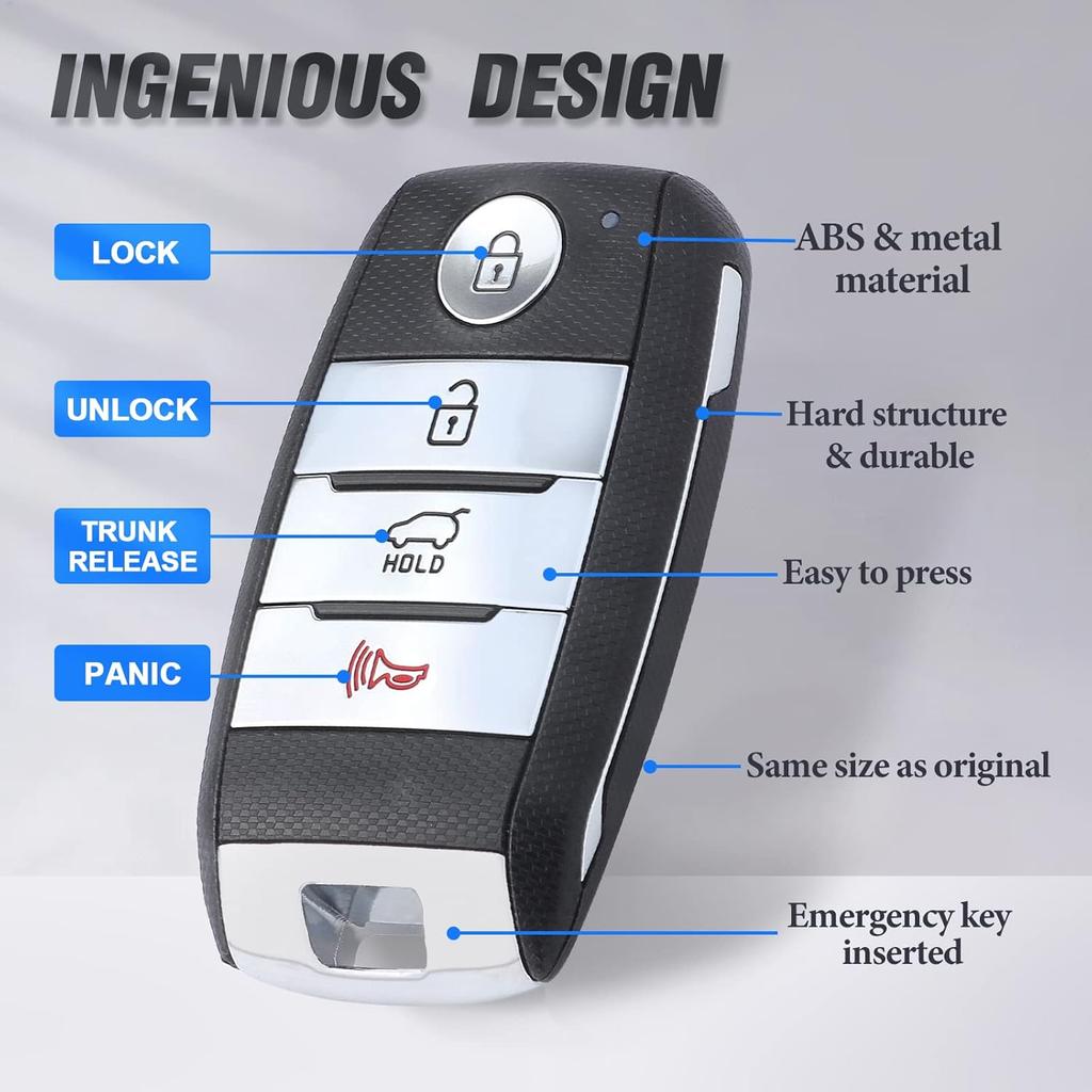 Car Smart Key Fob Keyless Entry Remote Control Replacement for Kia NIRO 2017 2018 2019 433MHz ID47Chip(FCC ID:TQ8-FOB-4F08 P/N:95440-G5000) 4 Buttons