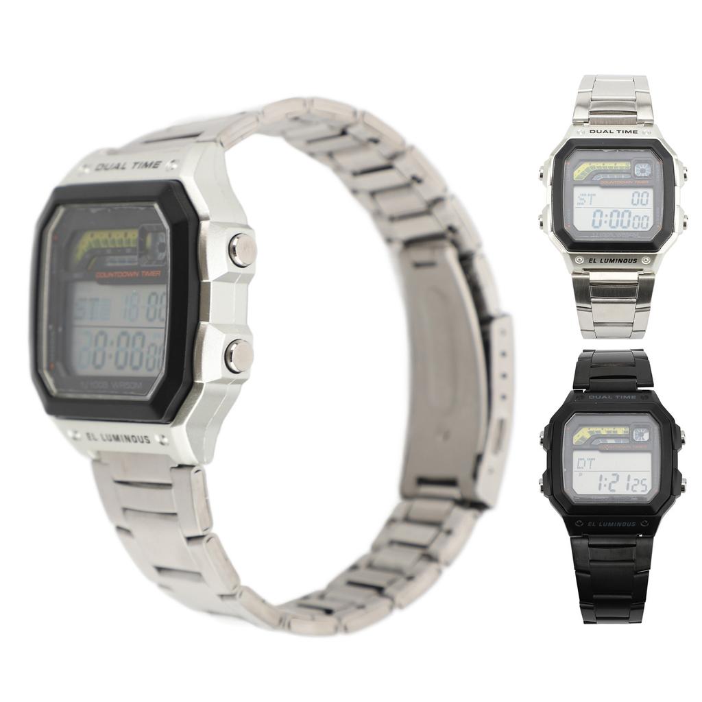 Digital Sports Watch Outdoor Stainless Steel Strap LED Backlight Digital Display Electronic Watch Lu