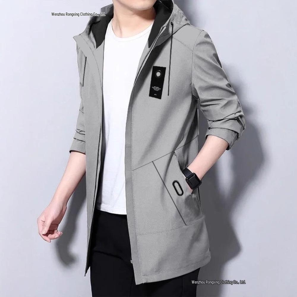 2025 Men’s Mid-Length Fleece-Lined Trench Coat – Trendy, Casual, and Warm for Autumn/Winter.