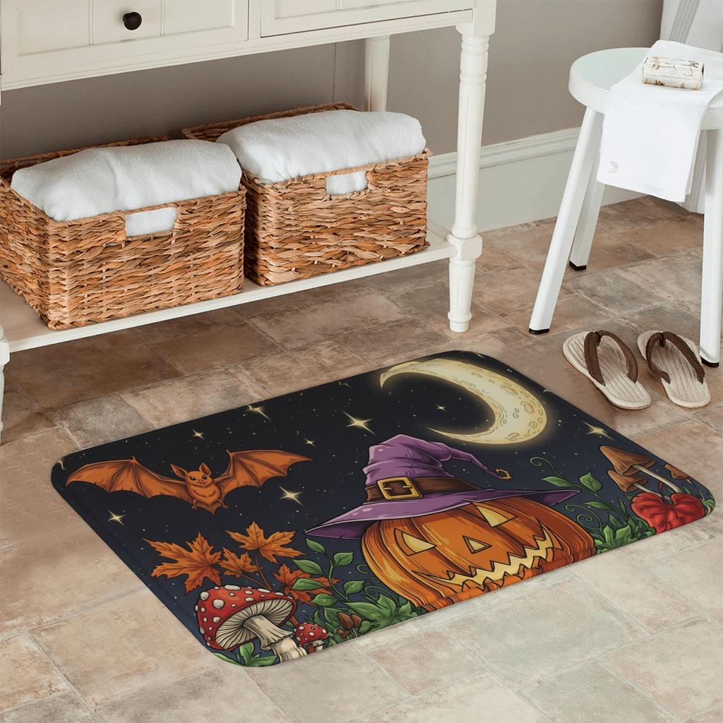 1PC Halloween Pumpkin Hat Bats Kitchen Rug Non-Slip Door Mat Pop design Bathroom Rug Bath Mat Carpet for Home Sink Laundry Decor