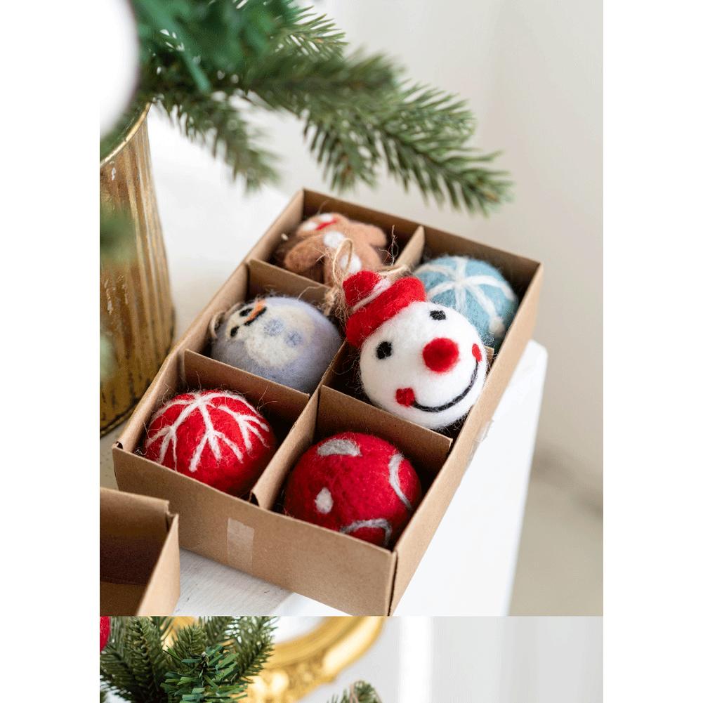 Festliches Wollfilzkugel- und Schneeflocken-Ornamente-Set 6 Stück oder 36 Stück mit Kordel zum Basteln von Weihnachtsbaumschmuck und saisonalen Handarbeiten