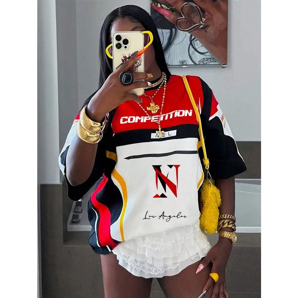 2026 Neues Damen Neues Renn-T-Shirt Street Hip-Hop Oversized Atmungsaktiv Schnelltrocknend Trikot Motorradmode Vielseitiges Hemd