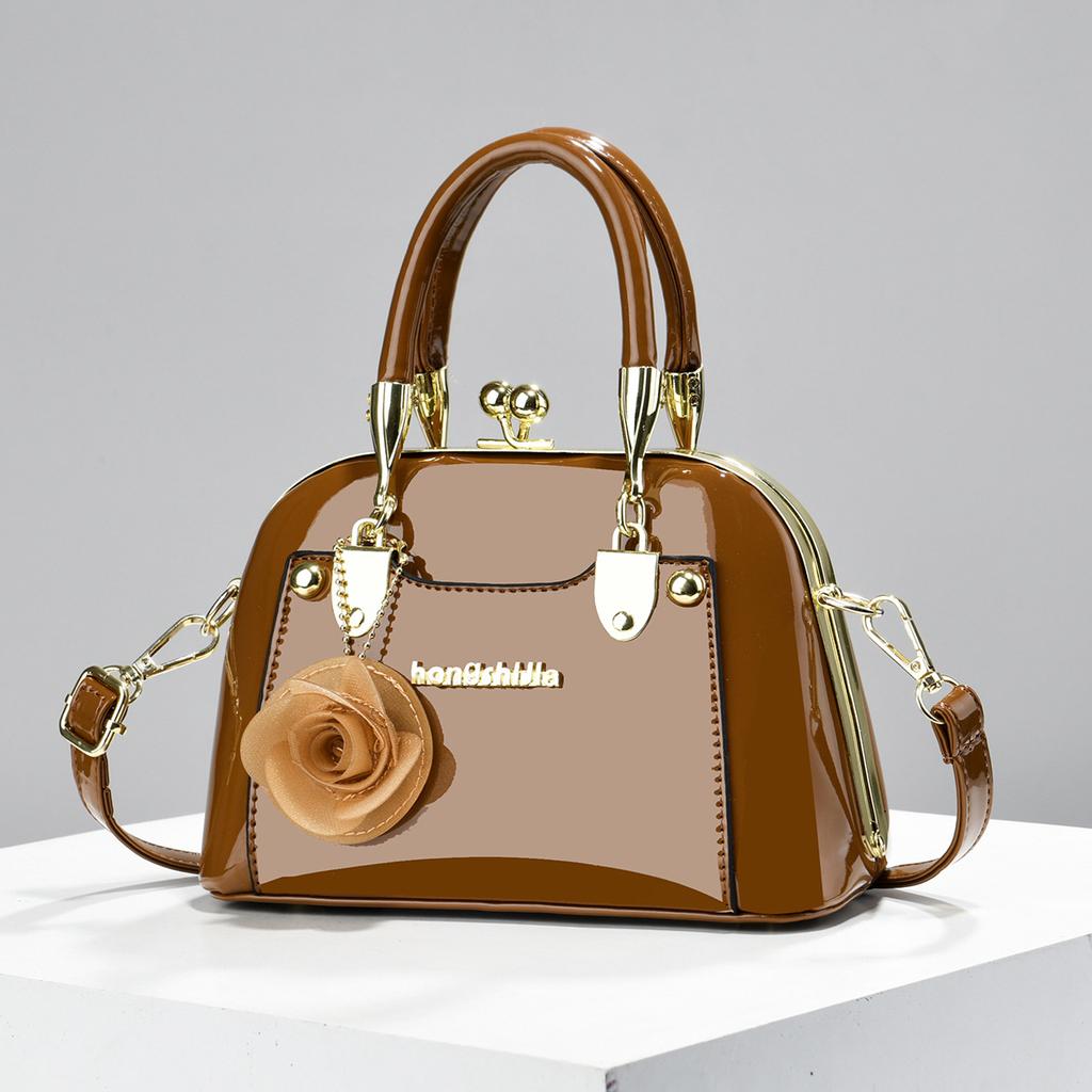Shiny Patent Leather Shell Bag for Women 2026 New Style Clip on Handbag Light Luxury Trendy Single Shoulder Crossbody Bag