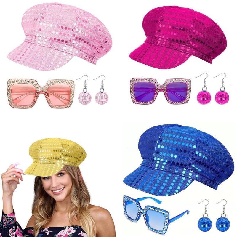 3Pieces Disco 50s 60s 70s 80s Set Rockstars Cool Outfits for Halloween Birthday Party Costume Dressing Up Accessories