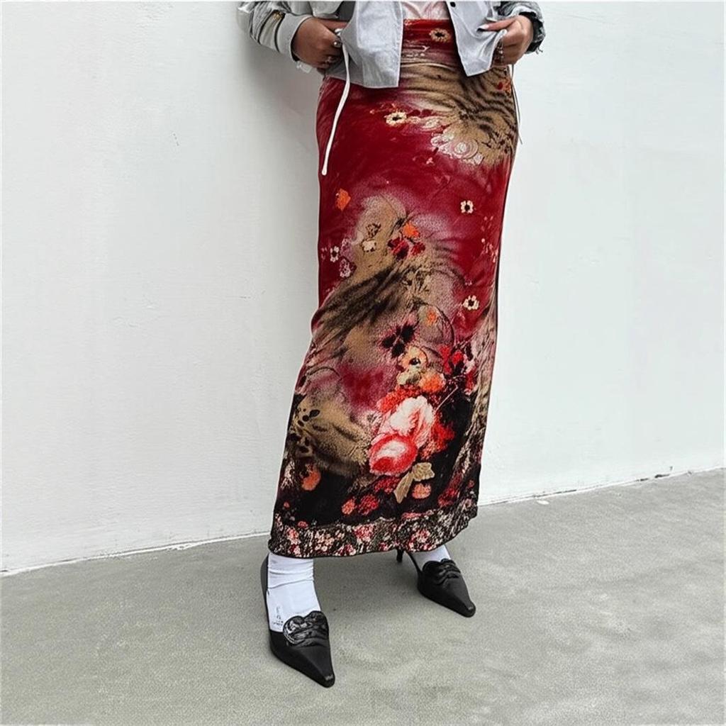 Retro Tie-Dye Mesh Patchwork High Waist A-Line Skirt