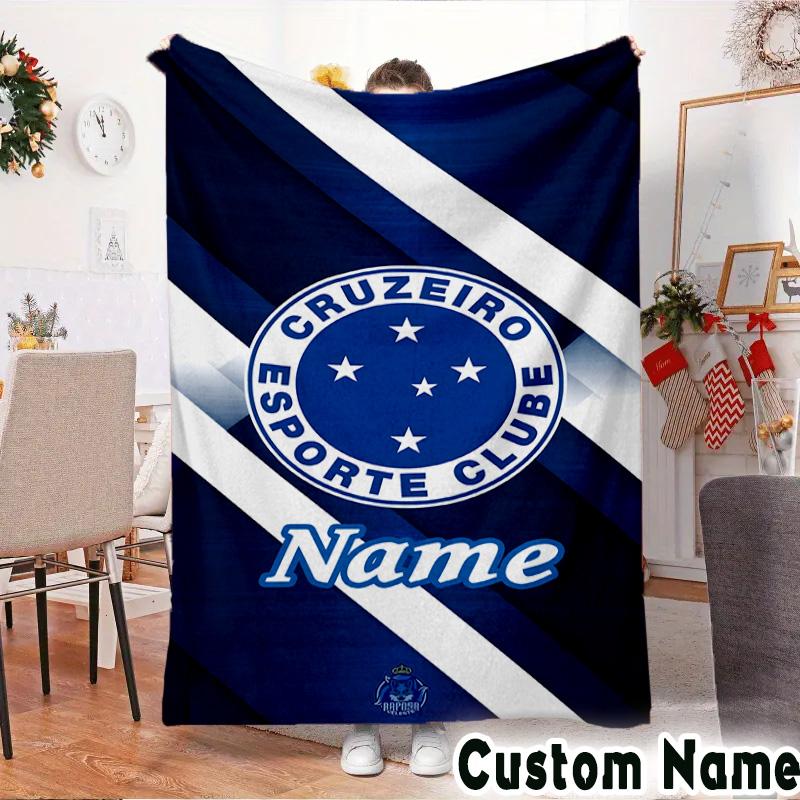 Custom Name Cruzeiro FC Pride Throws Blanket Flannel Blankets for Couch Bed Gifts for Men Women Picnic blanket Christmas fan gifts
