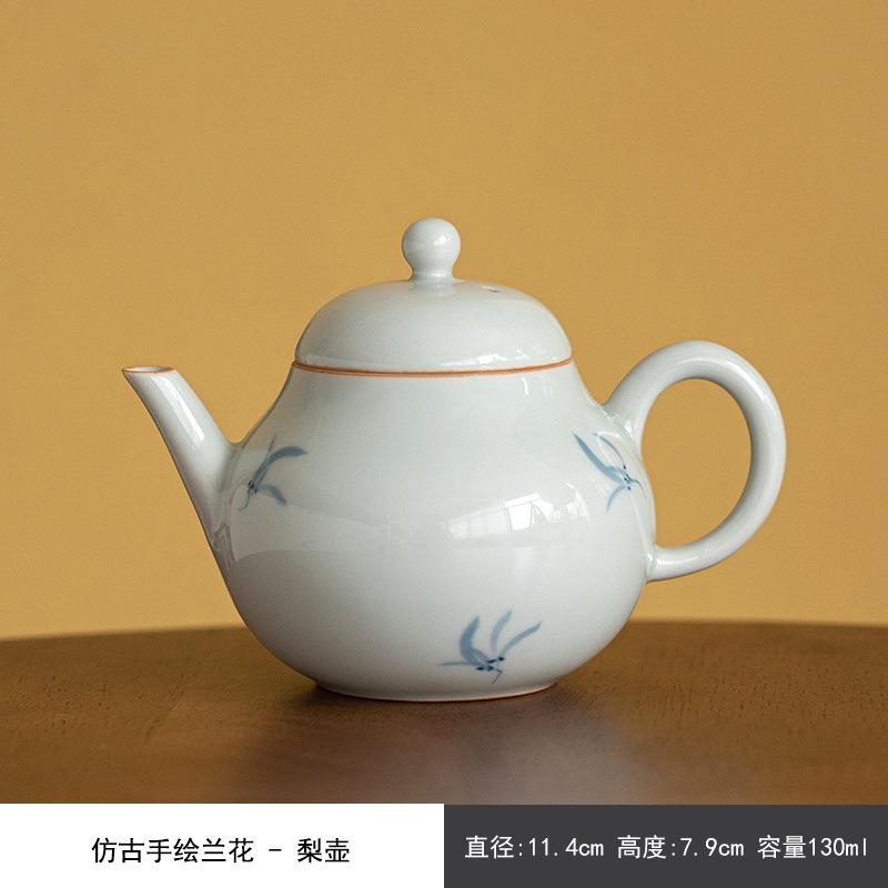 130ml Antique Handpainted Butterfly Orchid Ceramic Teapot Small Pear Pot with Ball Hole Filter Chinese Tea Brewing Kettle Teaset