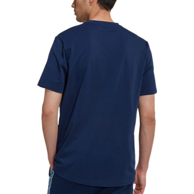 Adidas Solid Color Logo Print Round Neck Sports Short Sleeve T-Shirt Men Tops Blue HL0562