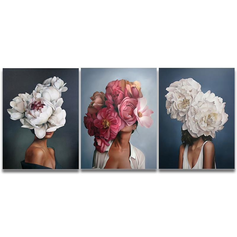 Blumen Hut Frau Abstrakte Wand Kunst Bild Leinwand Malerei Poster Drucken Dekor Wand Kunst Bilder Wohnzimmer Dekoration