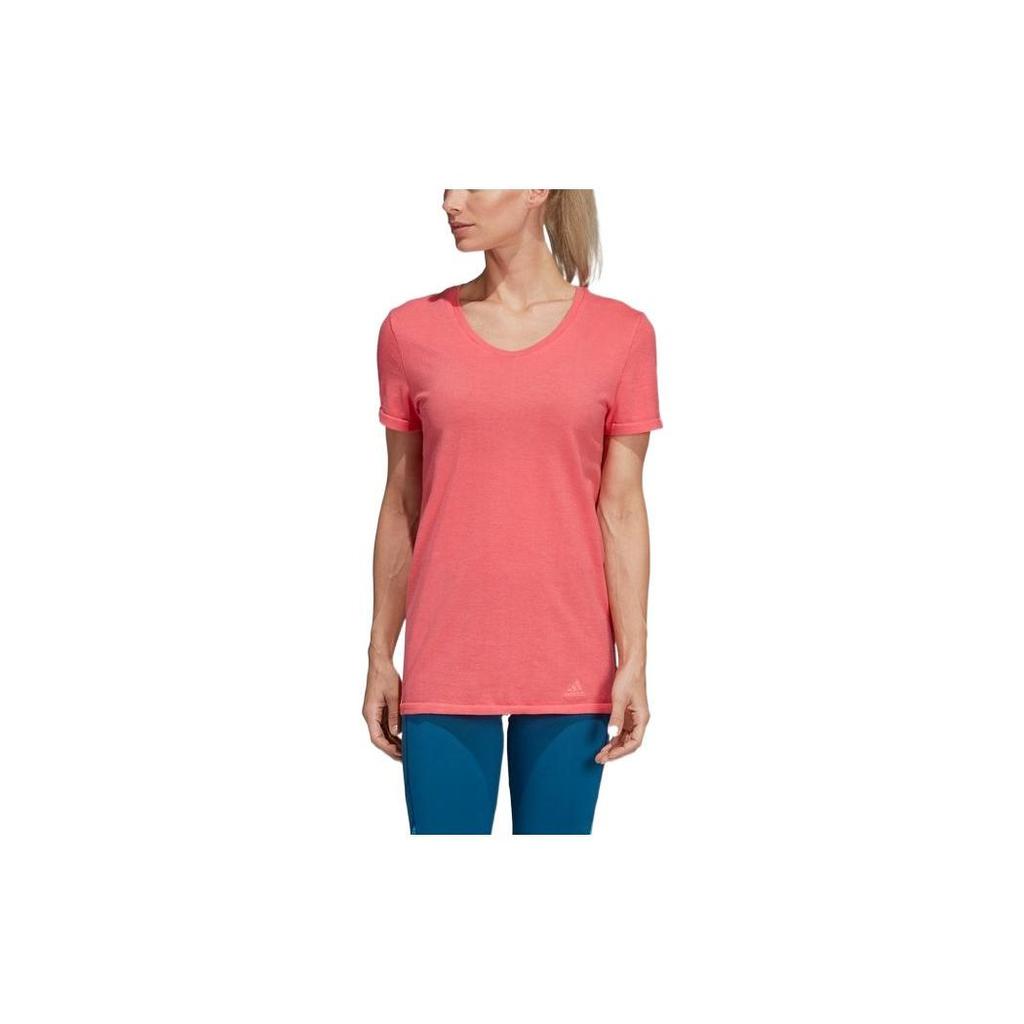 Adidas Solid Color Round Neck Short Sleeve T-Shirt Women Tops Pink DX2150