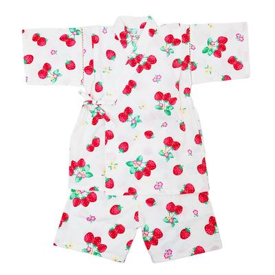 Jimbei for Girls 100% Cotton, Made In Japan, Strawberry Print, White, 130 Cm