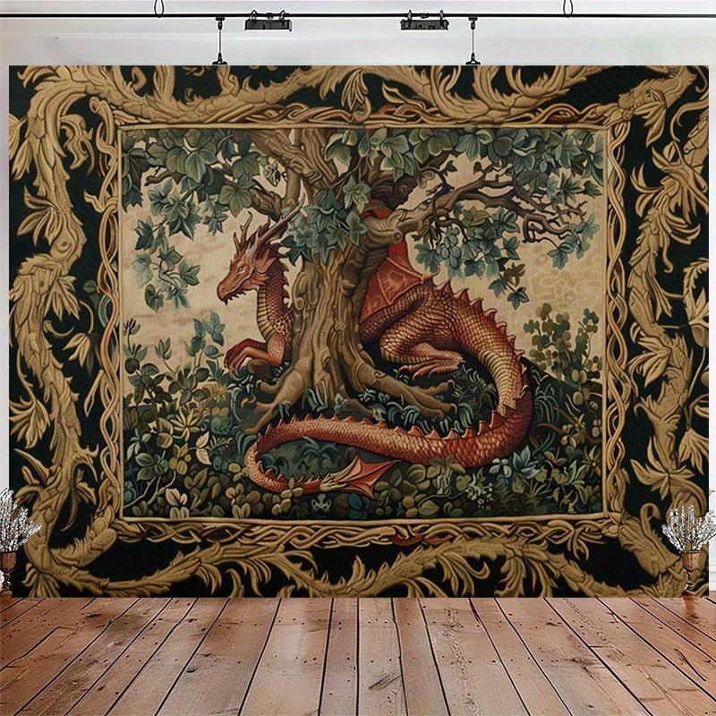 European Vintage Tree Dragon Tapestry Medieval Court Style Living Room & Dining Room Wall Hanging Home Decor