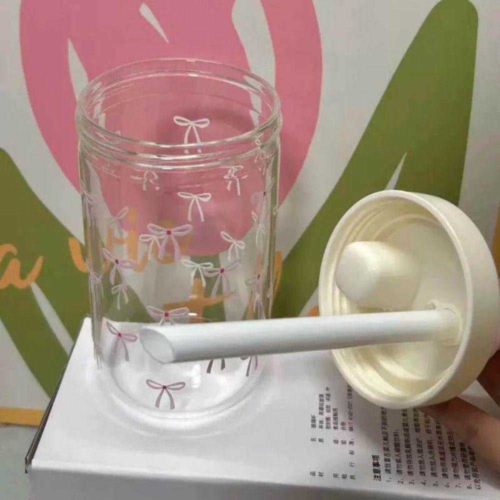 500ml Water Bottle Bowknot Cup With Lid Straw Cute Plastic Cups  Bubble Tea Coffee