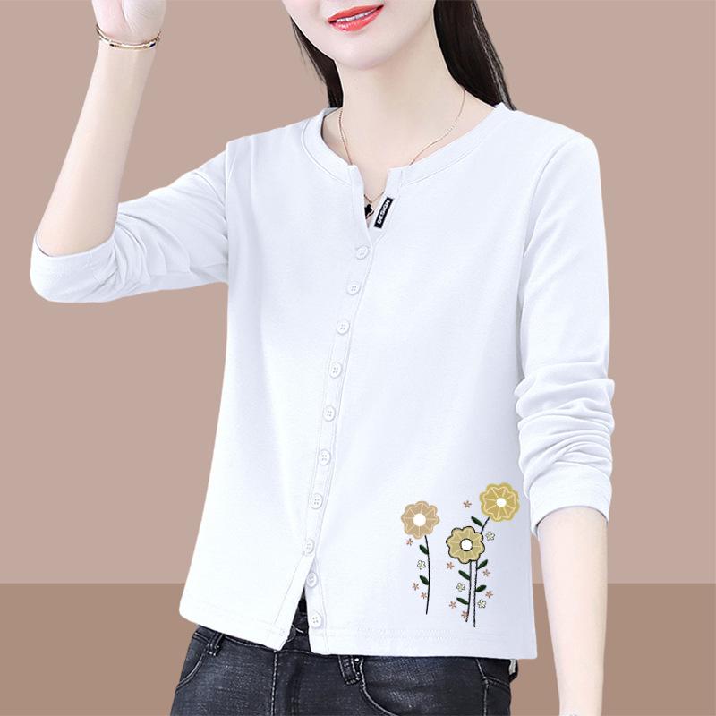 Women's Long Sleeve Round Neck T-Shirt - Pure Cotton, Petite Chic, Spring/Autumn 2025 Fashion