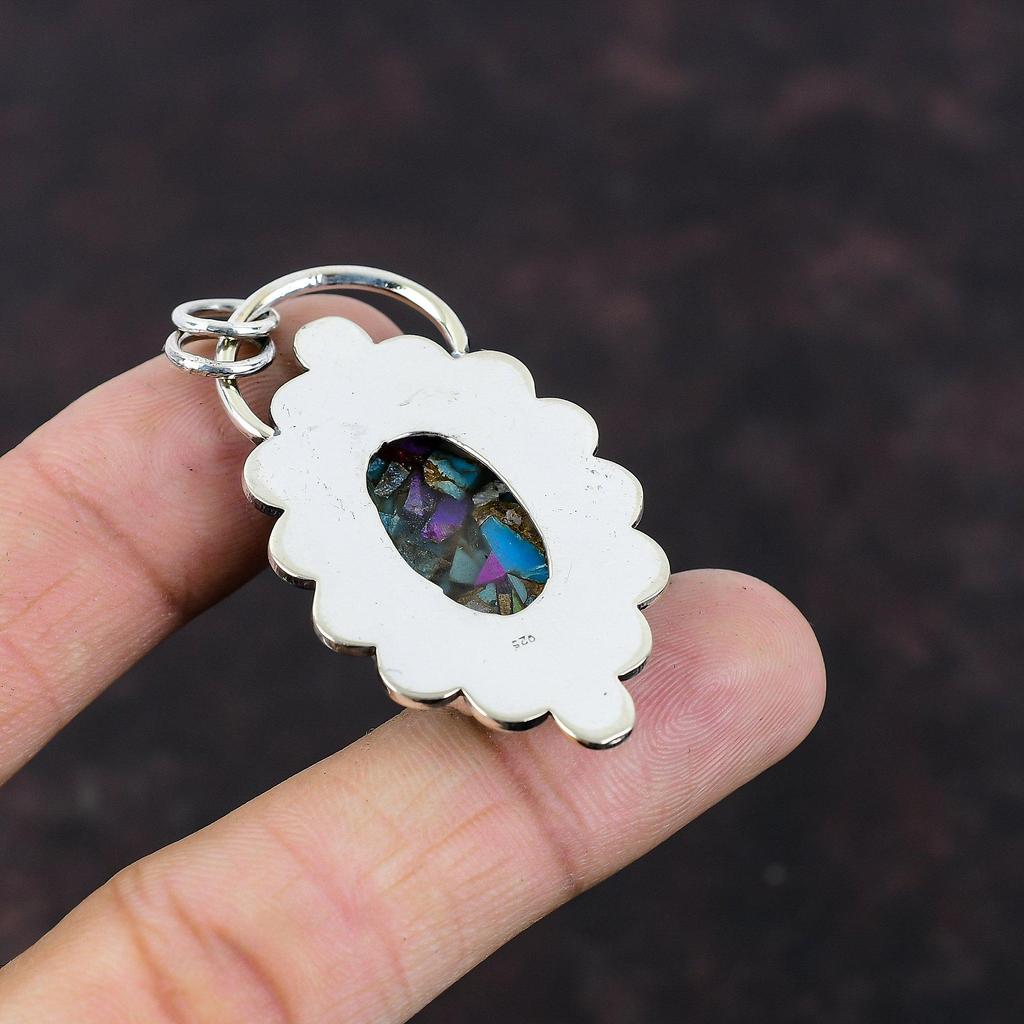 Fiesta Kingman Turquoise Pendant Handmade Natural Gemstone Pendant 925 Sterling Silver Pendant Multi Copper Turquoise Pendant Silver Jewelry