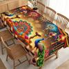 Vibrant Diwali Tablecloth Suitable for Home Altar & Dining Room Decor - Round Mandala Table Cover with Marigold & Rooster Patterns, Durable, Indian Fe