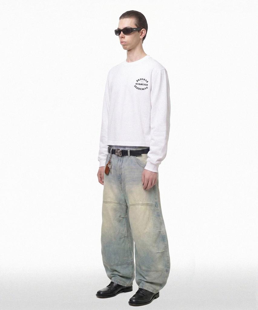 PRINOAR Garments Semi-Crop Long Sleeve T-Shirt - White