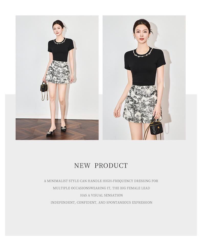 Beaded High-Elastic Fashionable Casual Women's T-Shirt Top