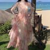 French irregular floral suspender dress children's summer seaside vacation temperament waist fairy long dress