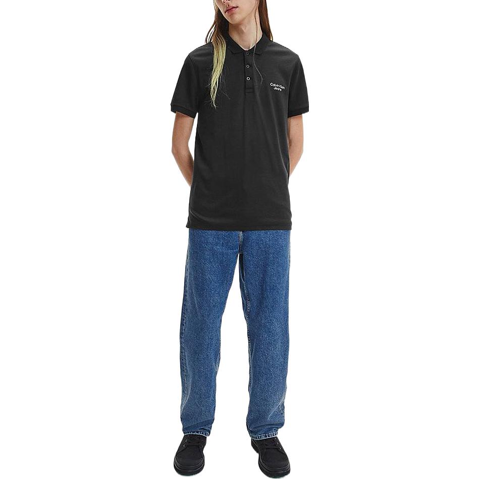 Calvin Klein Solid Color Logo Print Half Button Short Sleeve Polo Shirt Men tops Black J30J320088-BEH