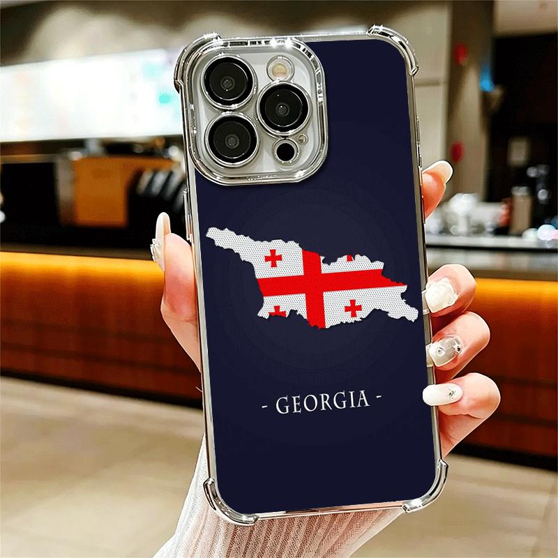 

Georgia Passport Flag Plating Phone Case For Iphone 16 17 Pro Max Air 16E 14 15 Plus 12 13 Mini Anti-Fall Airabag Cover iPhone 14 Plus
