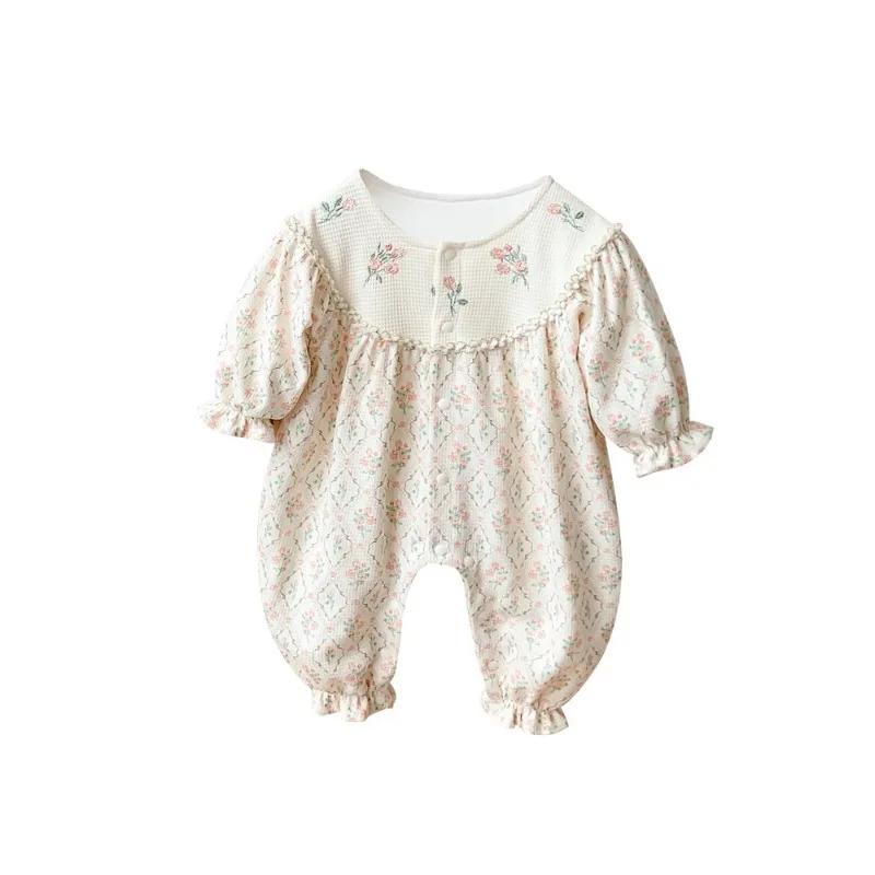 Ropa Bebe 2025 Autumn Baby Clothes Korean 0 To 12 Months Bodysuits & One-pieces Small Floral Girl Home Clothing Baby Jumpsuit