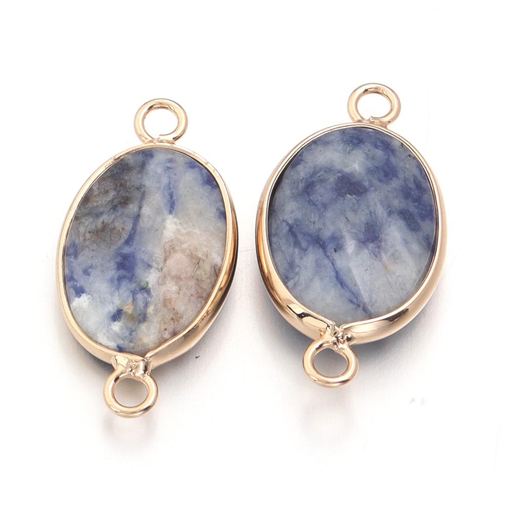 2 Pcs Natural Stone Charms Gold Edge Oval Shape Pendant for Jewelry Making Accessories DIY Necklace Bracelet Earring Supplies