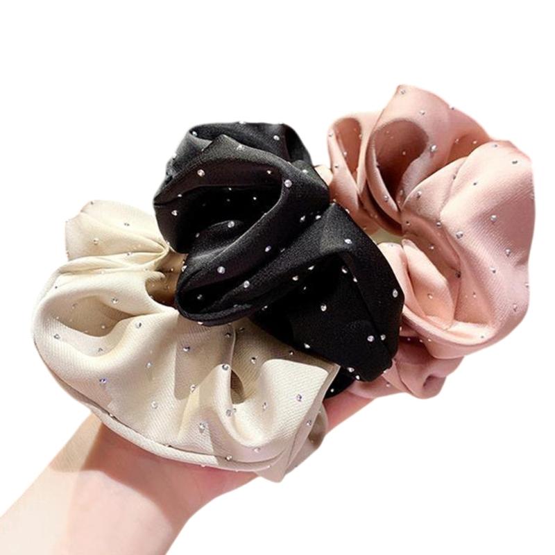 3PCS Elegant Rhinestones Embellished Hair Scrunchies For Women Soft Ponytail Holder Stylish Stretchable Hair Tie