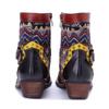 Johnature Genuine Leather Western Cowboy Style Pointed Toe Riveted Women's Coarse Heel Short Boots