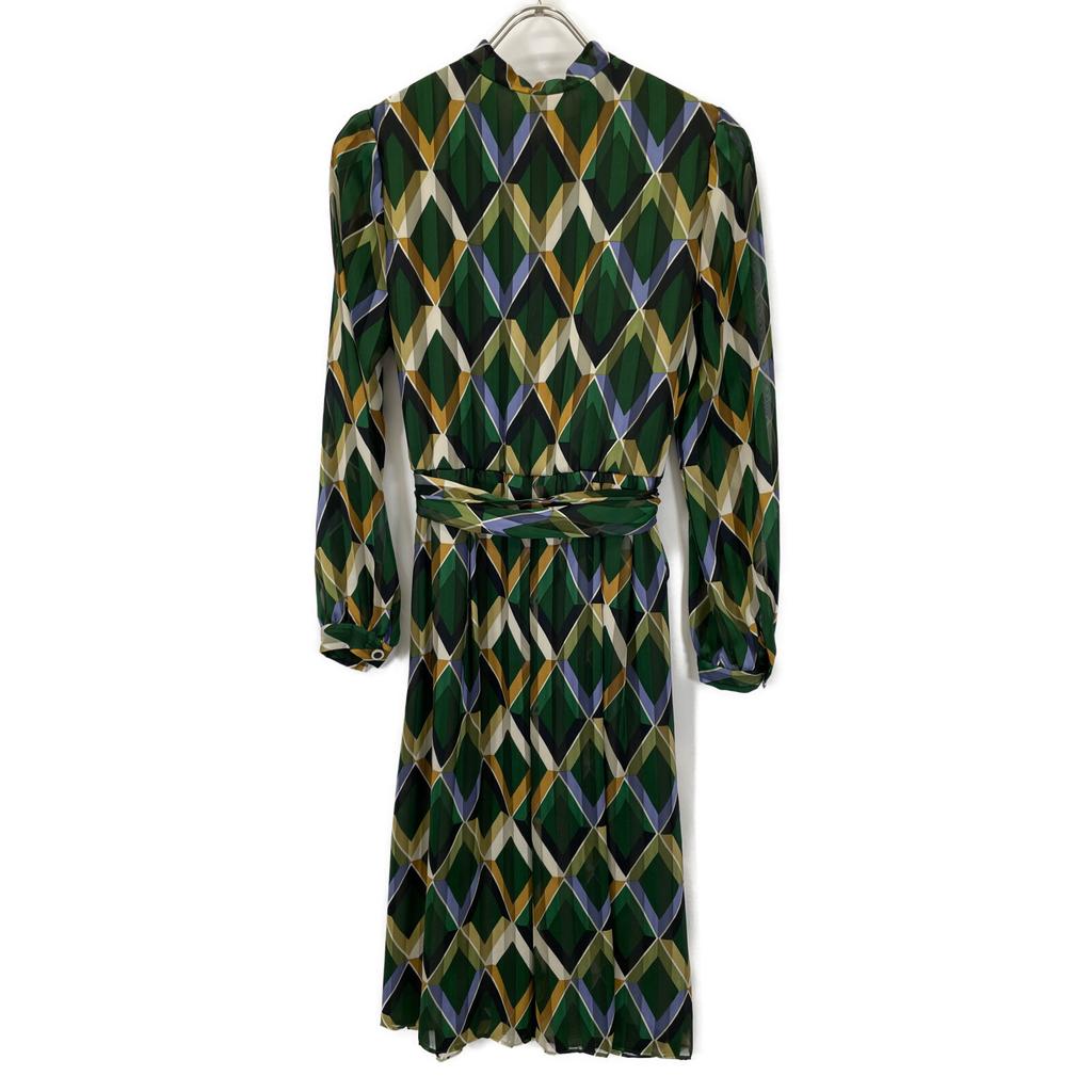 YUKITORII Green 27190407 Check Pattern Belted One Piece Dress 38 Green CheckUsed