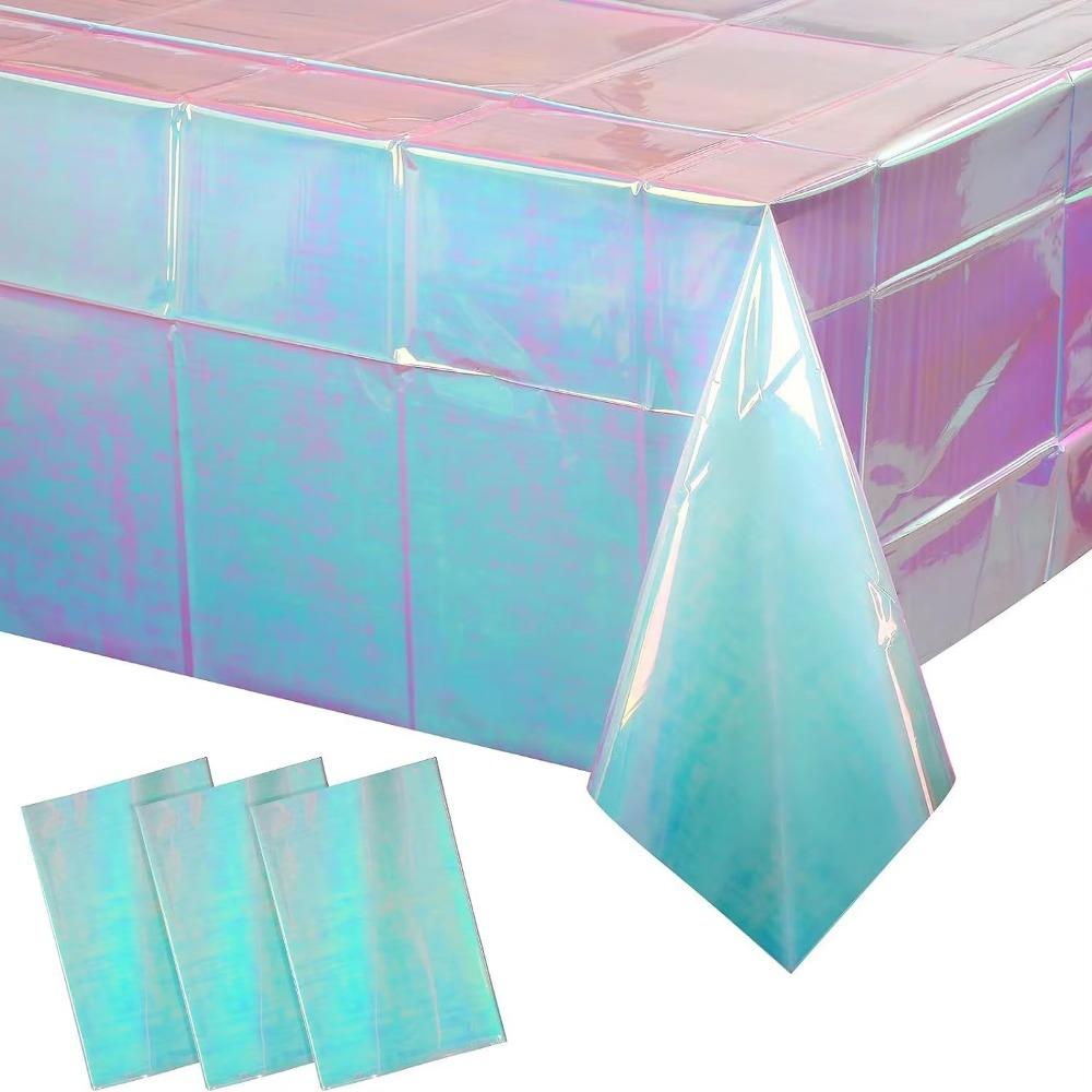 Foil Metallic Rectangle Table Cover Shiny Disposable Table Cloth  For Birthday Wedding