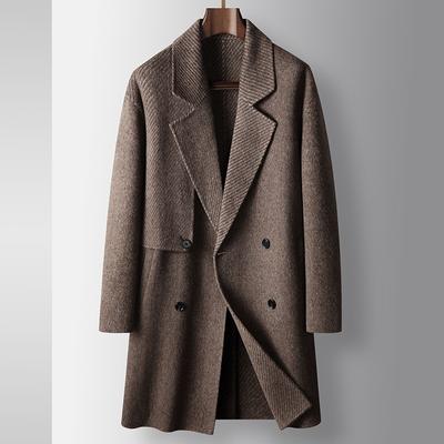 Men's Woolen Coat Autumn and Winter Medium-length Double-breasted Long-haired Thickened Double-sided Casual Trench Coat