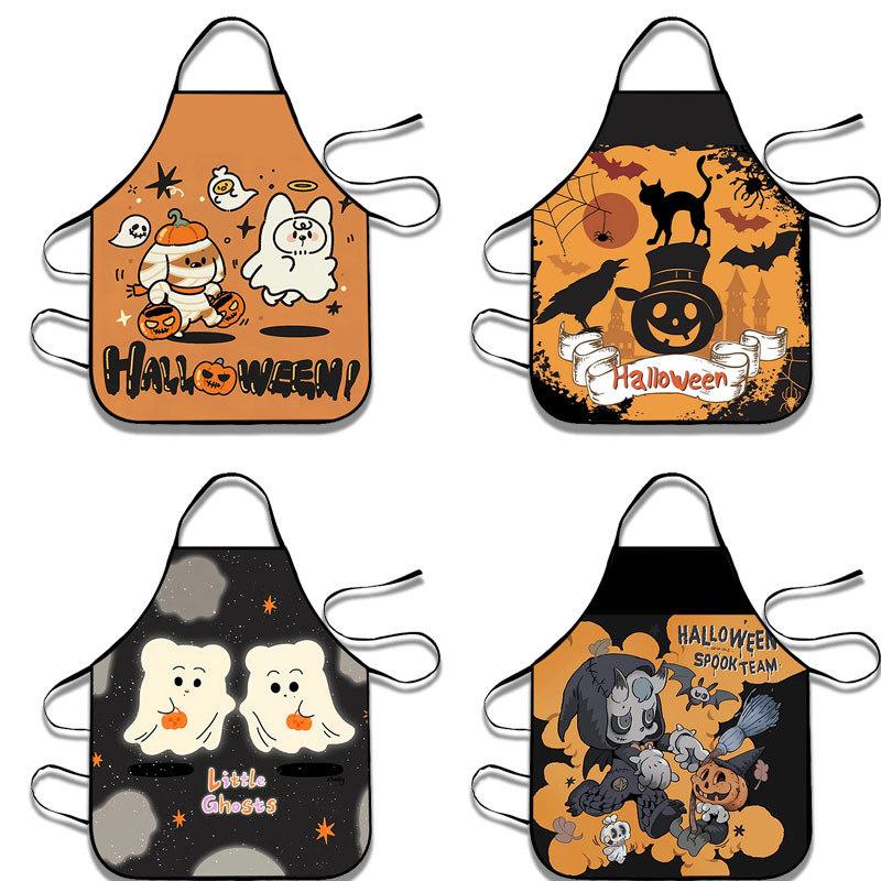 Halloween Pumpkin Skeleton Waterproof Apron With Cartoon Print For Kitchen And Home Use
