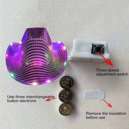 LED Light-Up Cowboy Hat Retro Western Style Luminous 9 Color Available Christmas Party Nightclubs