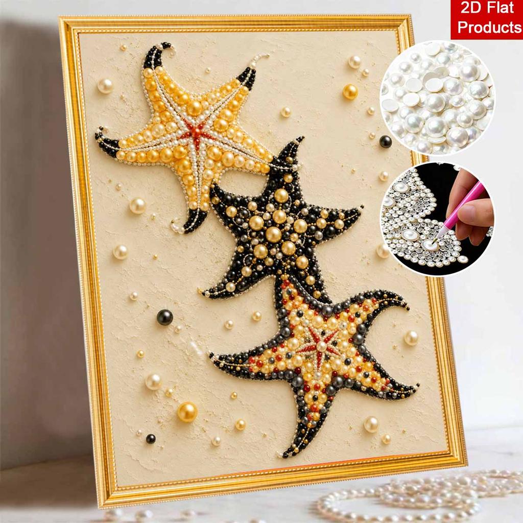 Easy DIY Framed Pearl Bead Painting Kit with Starfish Ocean Theme 3D Sparkling Canvas Art for Home Decoration Gift Idea