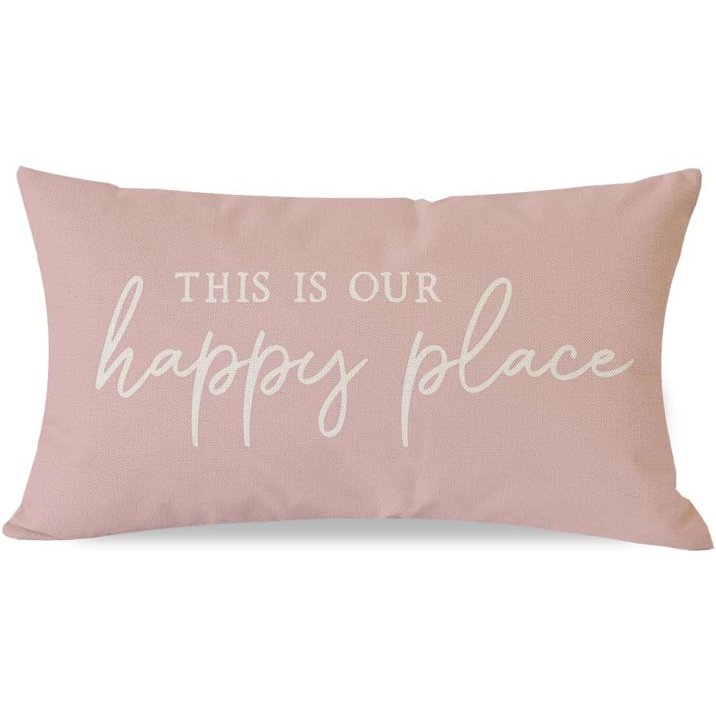 PANDICORN This Is Our Happy Place Pillow Covers 12x20 Inch Modern Farmhouse Outdoor Decorations Lumbar Decorative Throw Pillows Cases Cushion Covers