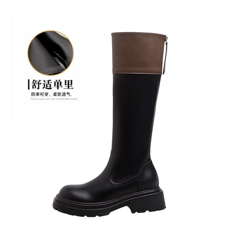 New autumn and winter new black and white color matching boots women's thick soles but knee high boots long boots thin boots
