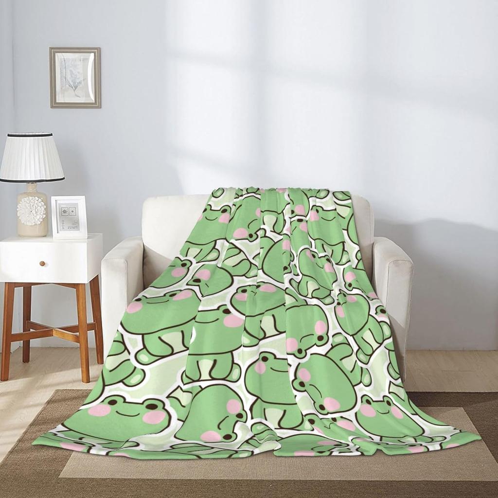 Süßer Frosch Kawaii Fleece-Überwurf Ultraweich Gemütlich Dekorativer Flanell-Decke für Zuhause Bett Sofa Stuhl Reise 60x50in