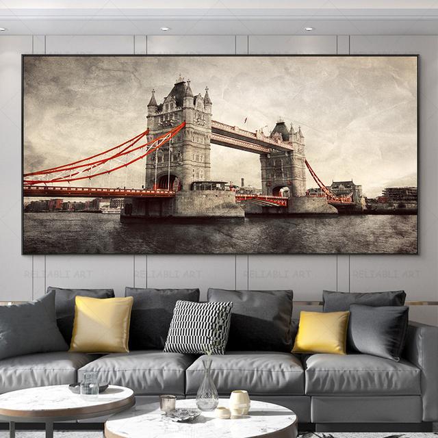 

Большой размер Ретро Тауэрский мост Холст Картина Винтаж Франция Вид на город Настенные картины Пейзажные постеры для украшения гостиной 20cm×40cm NoFrame