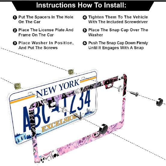 Splicing Skull Ghost Bat License Plate Frames, 2 Pack Halloween Horror Car Plate Frame, Stainless Steel License Plate Holders Covers With Free Screws