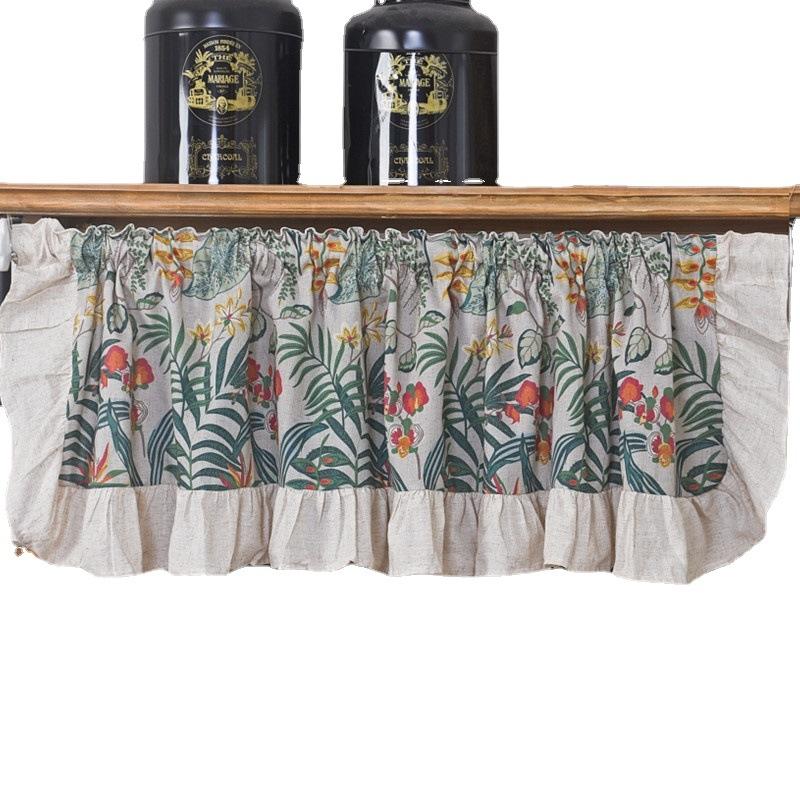 Ruffle Edge Curtains Lace Hem Short Curtain for Kitchen Small Window Drapes Dust Cabinet Door Curtain Coffee Shop Decor