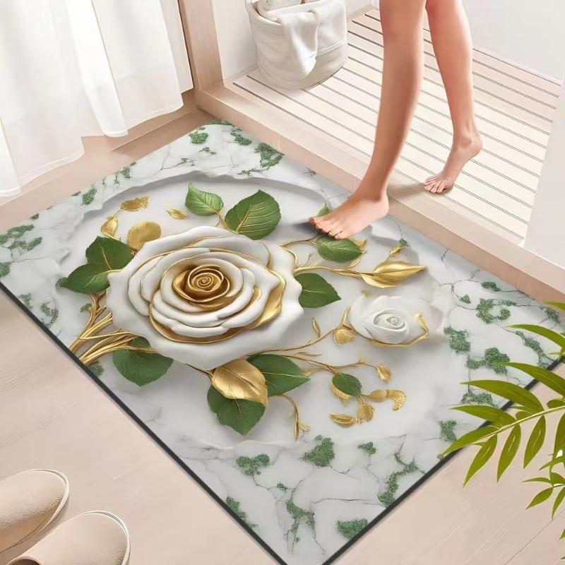 European Luxury Floral Print Doormat Extra Thick Non-Slip Entrance Rug for Home Decor Living Room Doorway Indoor and Outdoor Use