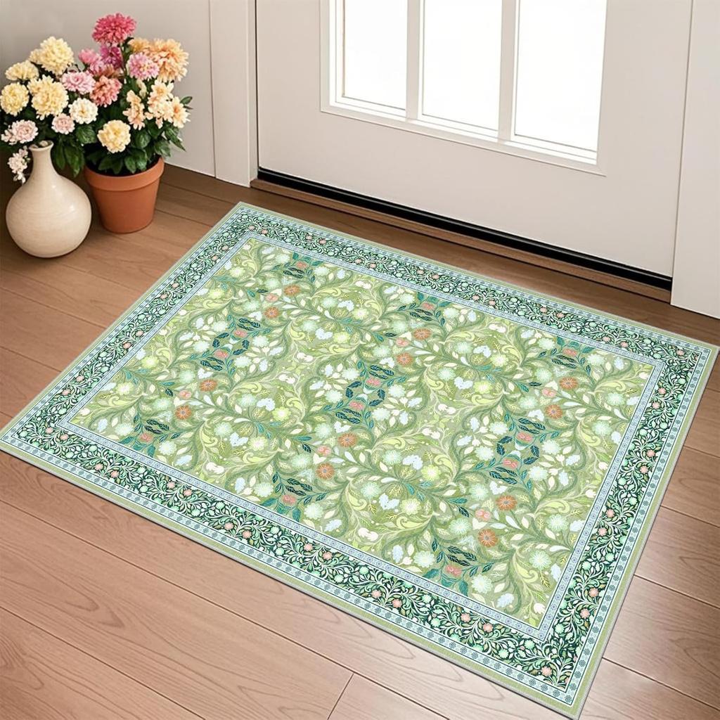 Flower Patterned Carpet Mat with Retro Design Soft and Non Slip Carpet Suitable for Living Room Bedroom and Home Decoration