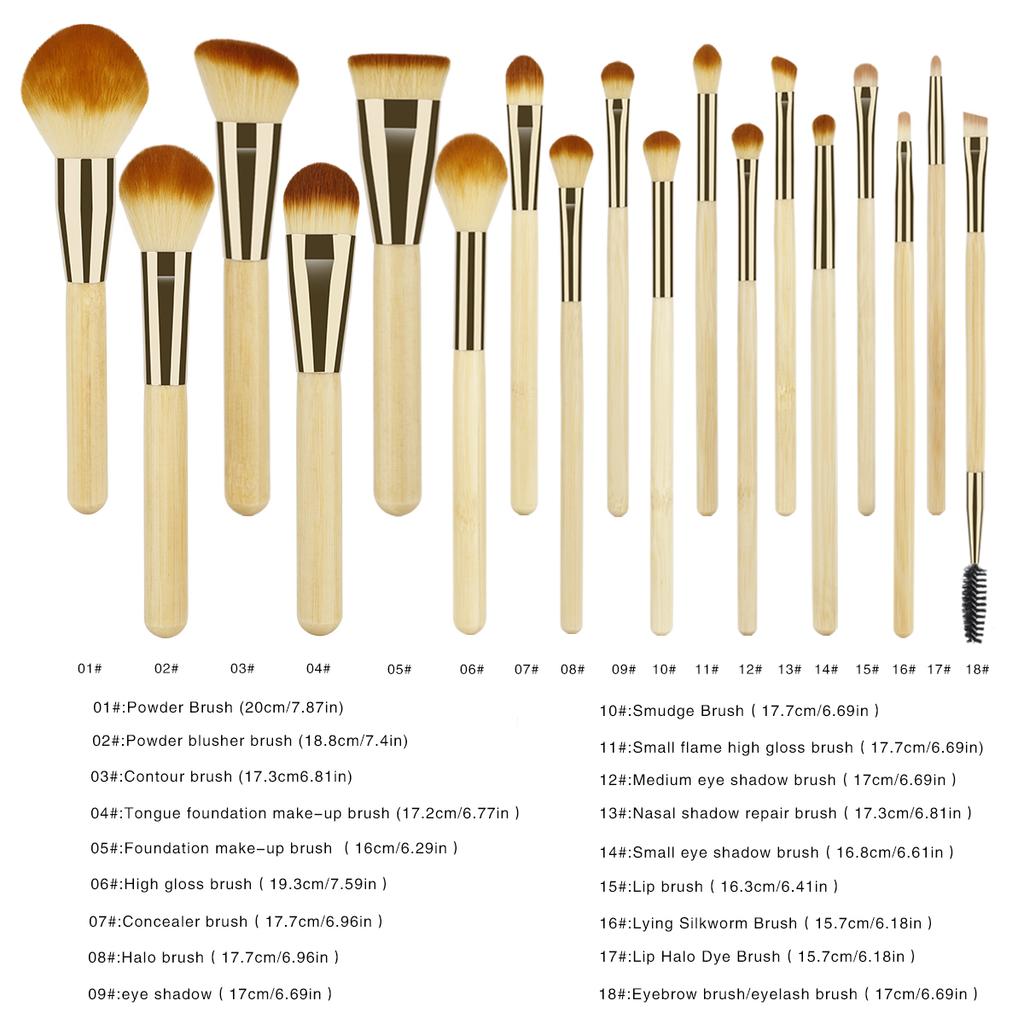 18 PCS Makeup Brushes Sets Bamboo Cosmetic Eyeshadow Foundation Powder Blush Eye Make Up Brush Blending Beauty Tools Kits
