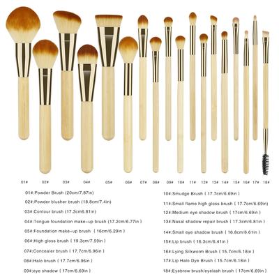 18 PCS Makeup Brushes Sets Bamboo Cosmetic Eyeshadow Foundation Powder Blush Eye Make Up Brush Blending Beauty Tools Kits